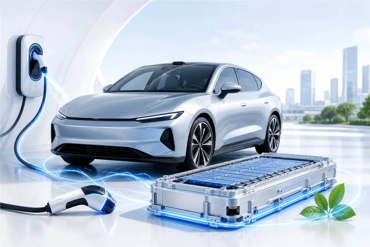 3D-Elektroauto mit Batterie und Ladetechnik